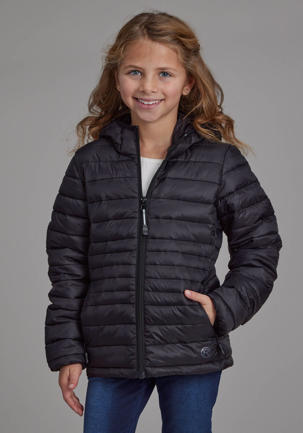 Roper Girls Black Nylon Hooded Coat Zipper Jacket