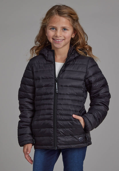Roper Girls Black Nylon Hooded Coat Zipper Jacket