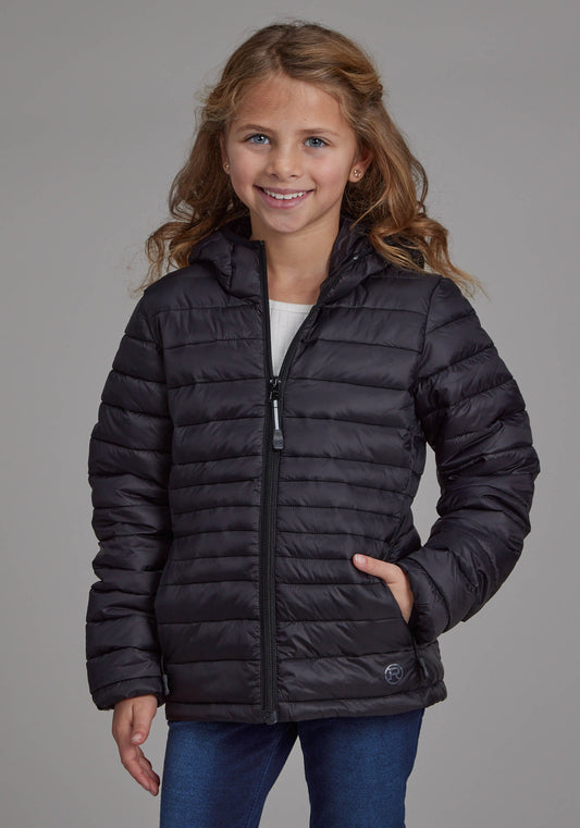 Roper Girls Black Nylon Hooded Coat Zipper Jacket
