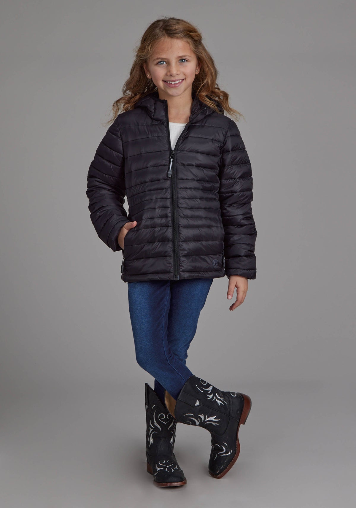 Roper Girls Black Nylon Hooded Coat Zipper Jacket