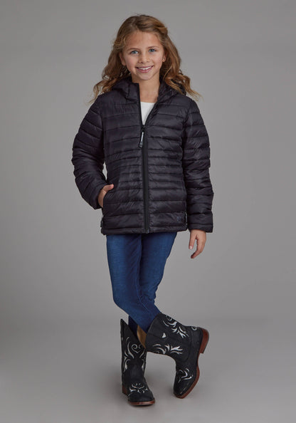 Roper Girls Black Nylon Hooded Coat Zipper Jacket
