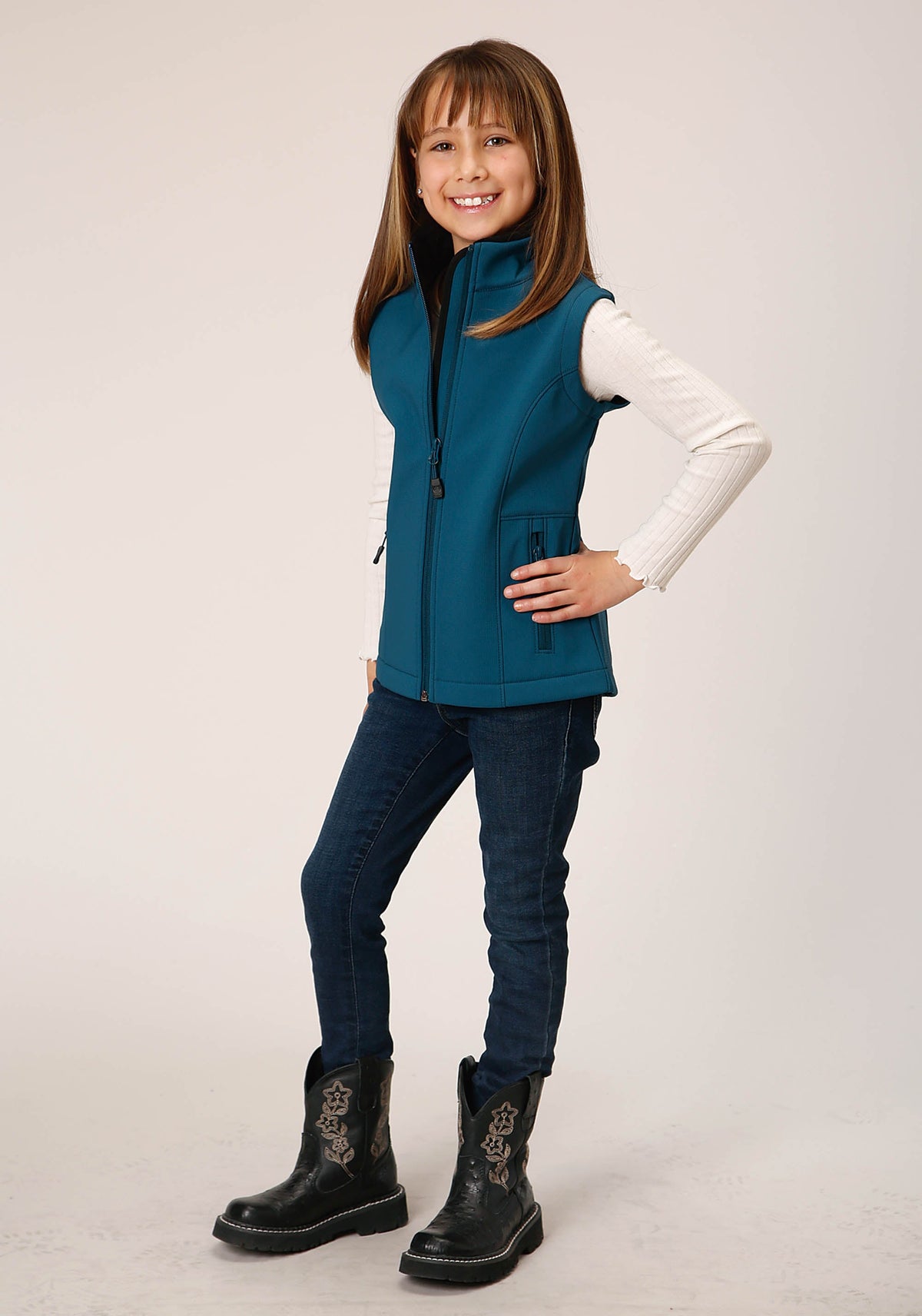 Roper Girls  Deep Teal Grid Soft Shell Tech Vest