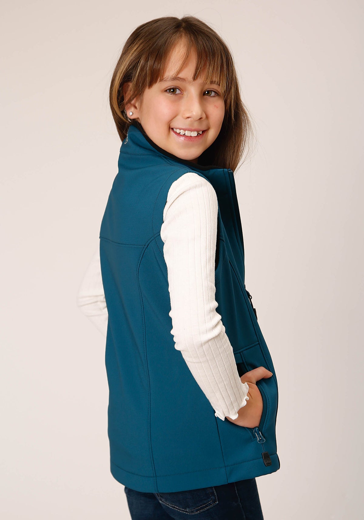 Roper Girls  Deep Teal Grid Soft Shell Tech Vest