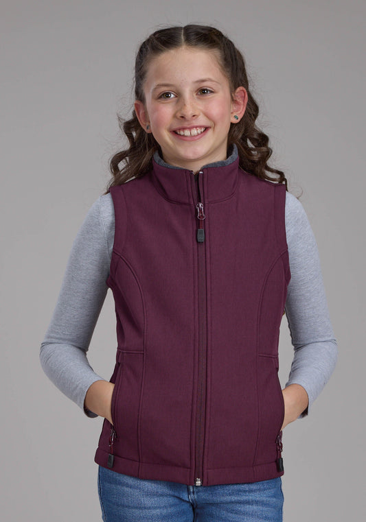 Roper Girls Wine Heather With Gray Fleece Zipper Vest
