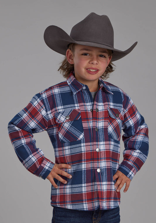 Roper Boys Sherpa Lined Flannel Shirt Snap Jacket