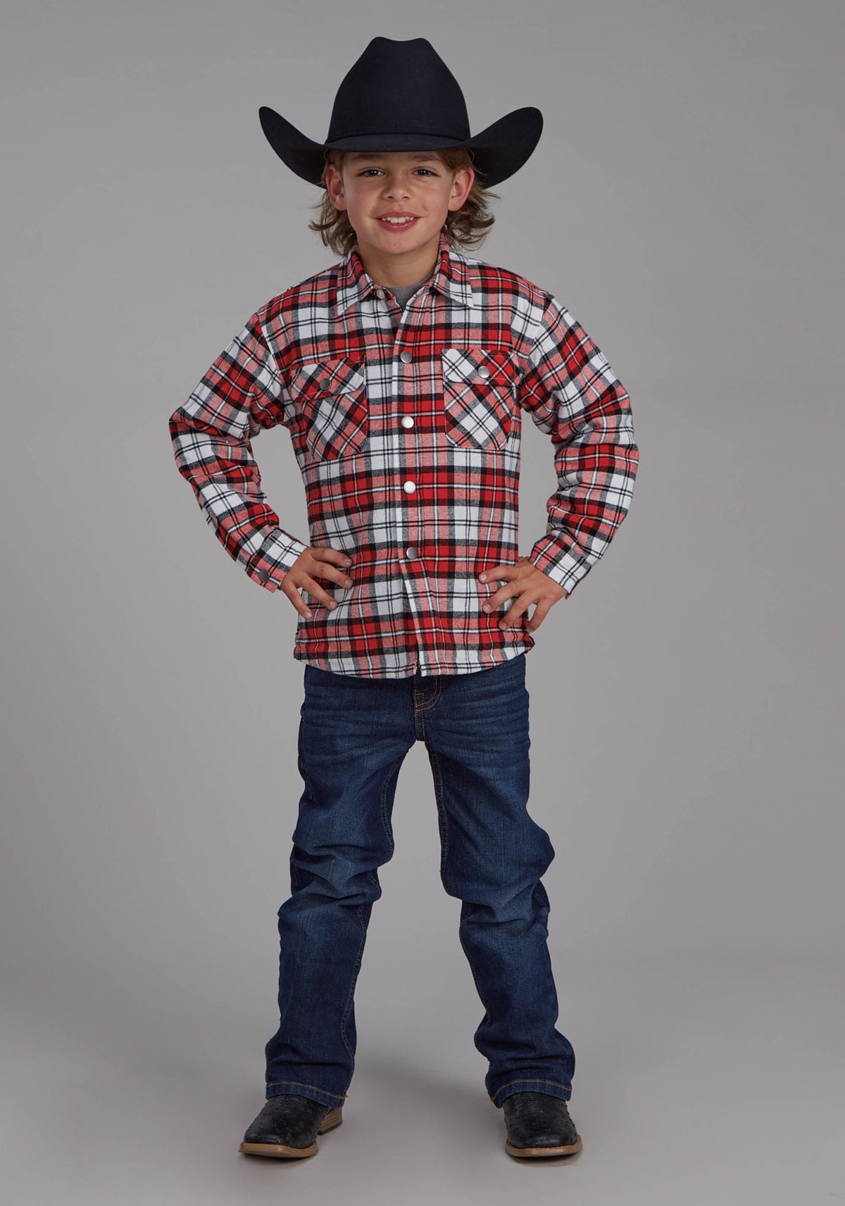 Roper Boys Sherpa Lined Flannel Shirt Snap Jacket