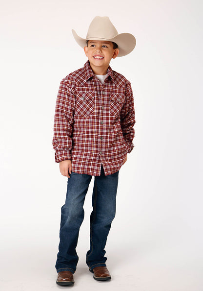 Roper Boys Long Sleeve Snap Cranberry Plaid Western Shirt Jacket