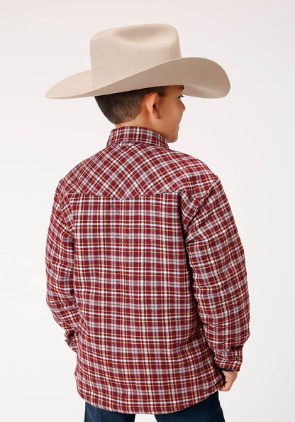 Roper Boys Long Sleeve Snap Cranberry Plaid Western Shirt Jacket