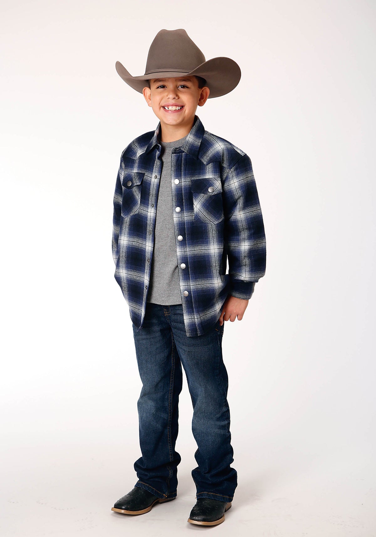 Roper Boys Long Sleeve Snap Cranberry Plaid Western Shirt Jacket