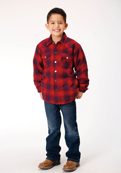 Roper Boys Long Sleeve Snap Cranberry Plaid Western Shirt Jacket