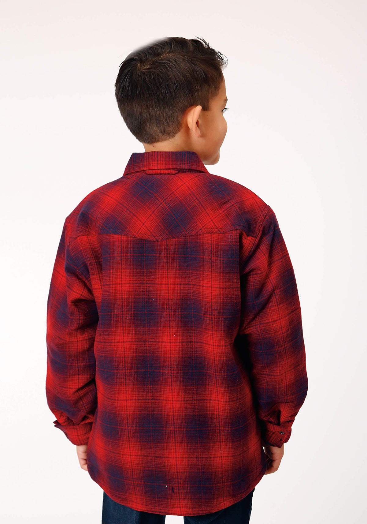 Roper Boys Long Sleeve Snap Cranberry Plaid Western Shirt Jacket