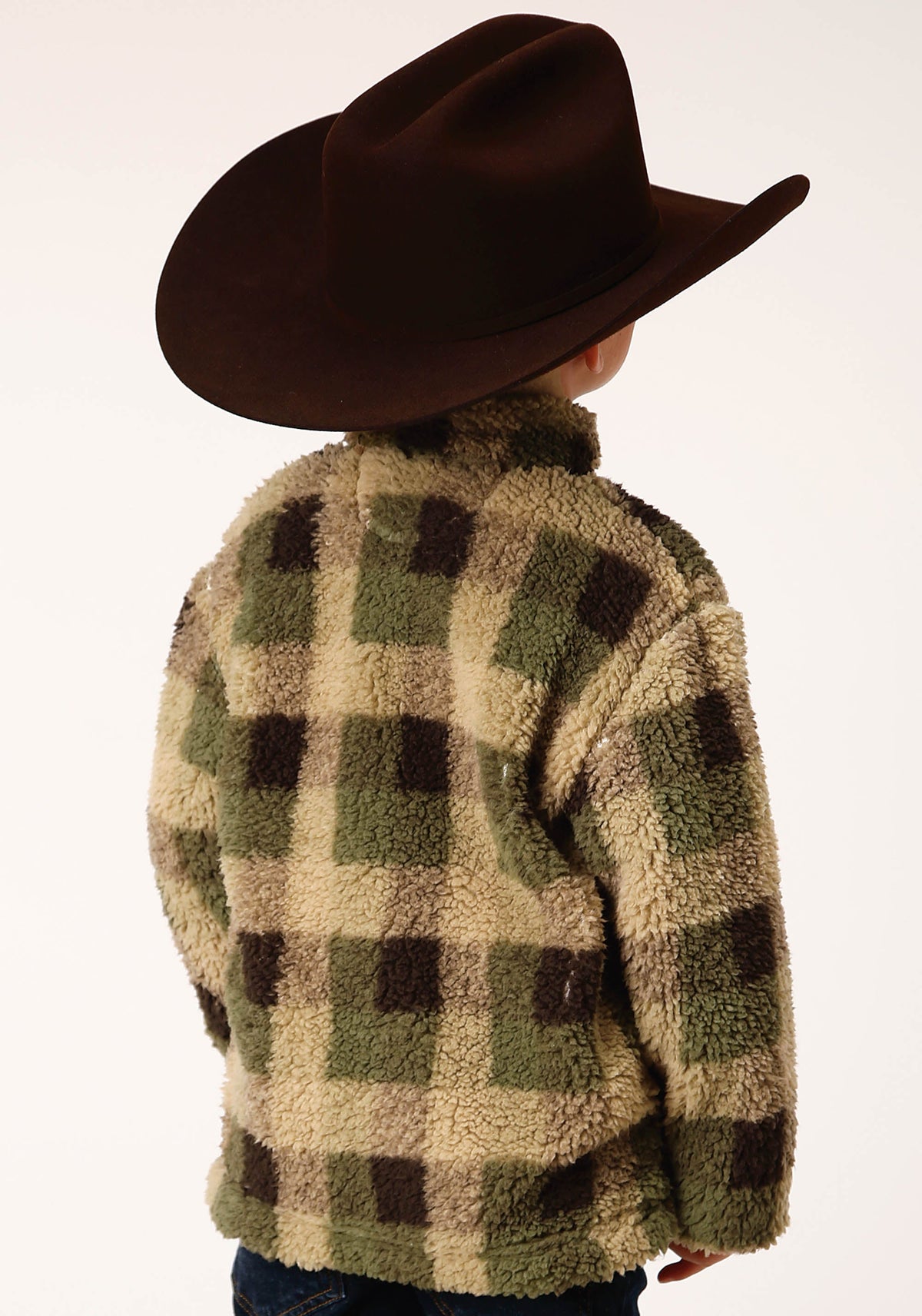 Roper Boys Polar Fleece  Green Brown Check Print Pullover