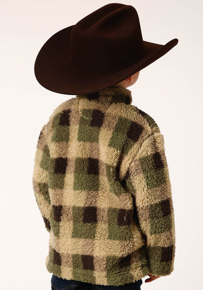 Roper Boys Polar Fleece  Green Brown Check Print Pullover