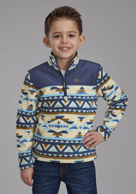 Roper Boys Cream Navy Aztec Print Micro Fleece Zipper Jacket
