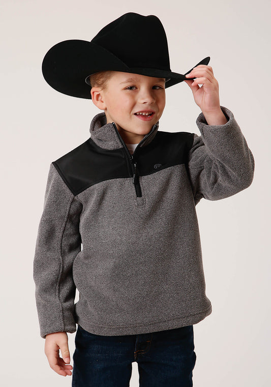 Roper Boys Polar Fleece  Gry Micro Fleece 3 Qtr Zip Pullover