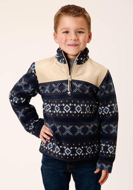 Roper Boys Polar Fleece  Navy Aztec Print Pullover