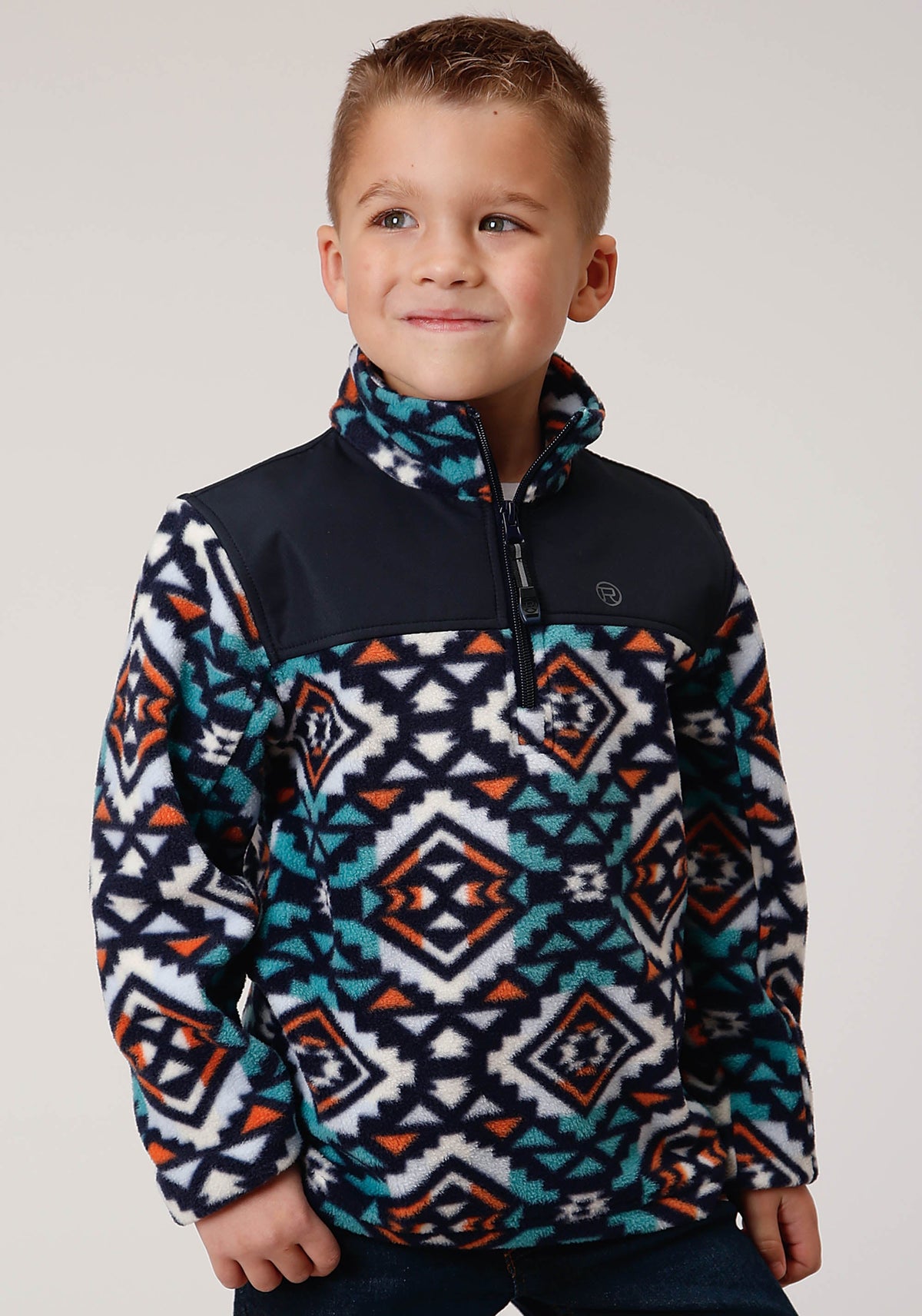 Roper Boys Polar Fleece  Navy Aztec Printed Pullover