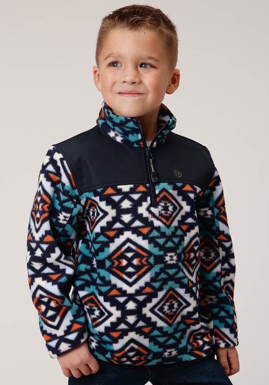 Roper Boys Polar Fleece  Navy Aztec Printed Pullover