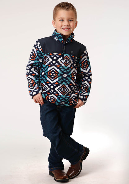 Roper Boys Polar Fleece  Navy Aztec Printed Pullover