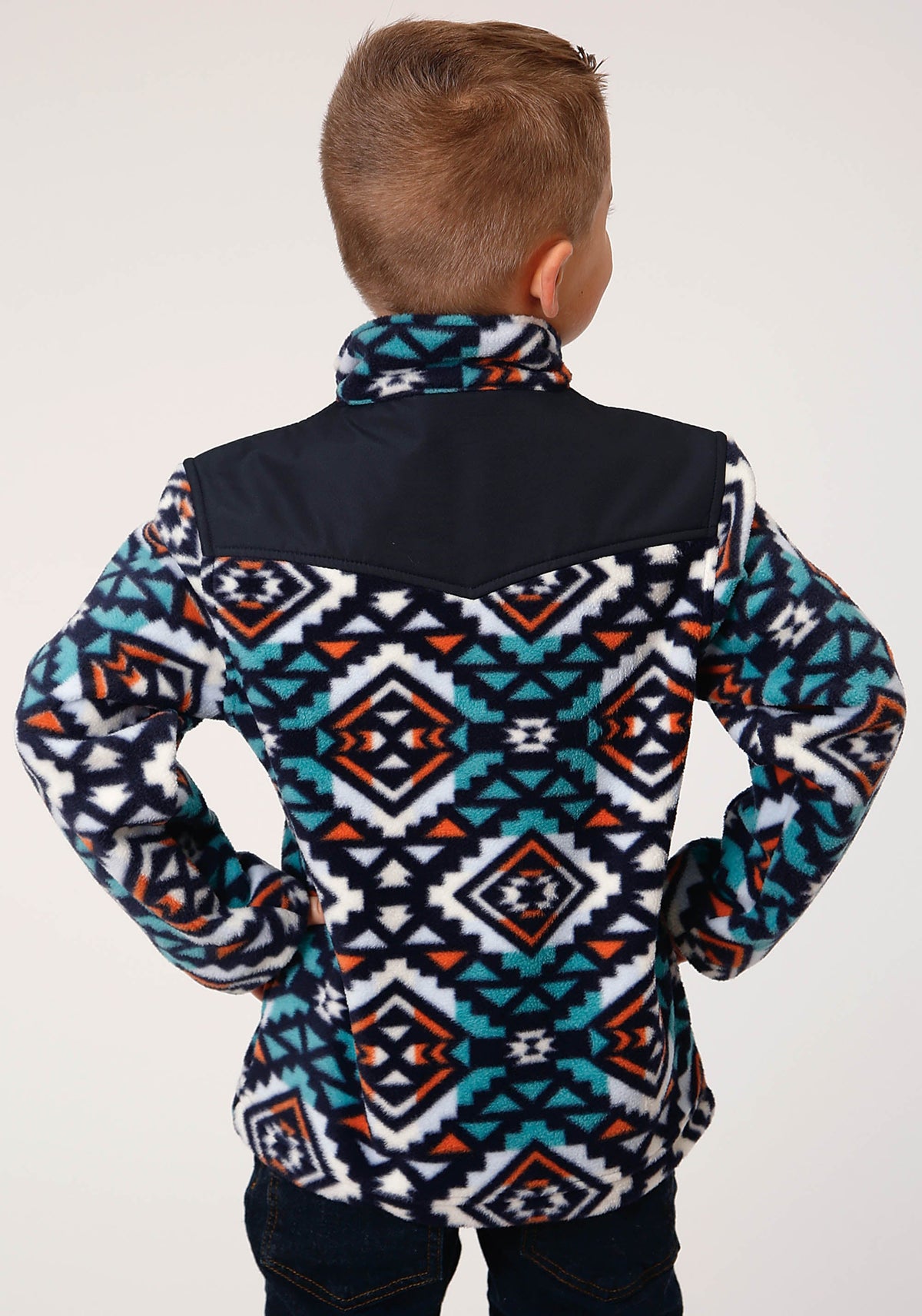 Roper Boys Polar Fleece  Navy Aztec Printed Pullover