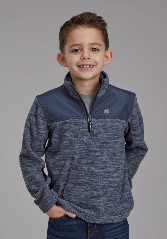 Roper Boys Blue Gray Micro Fleece 3/4 Zip Ft Zipper Jacket
