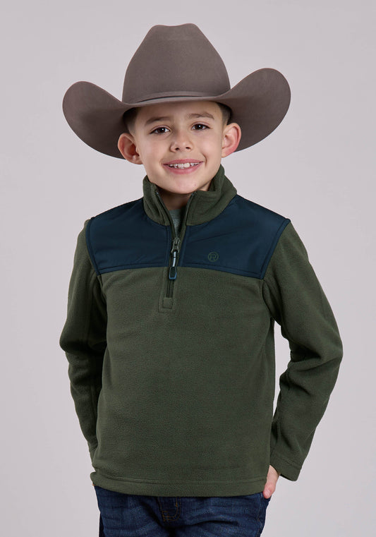 Roper Boys Jacket Zipper Solid Olive Micro Fleece Western Jacket