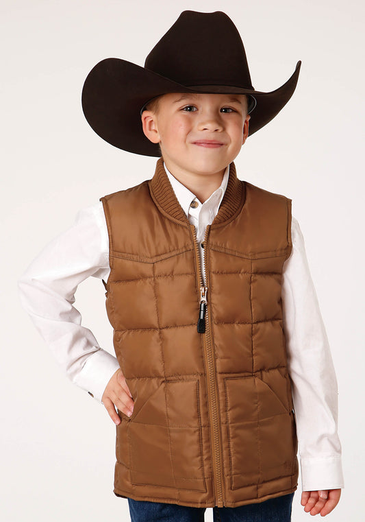 Roper Boys  Caramel Boy's Outerwear Poly Filled Western Vest