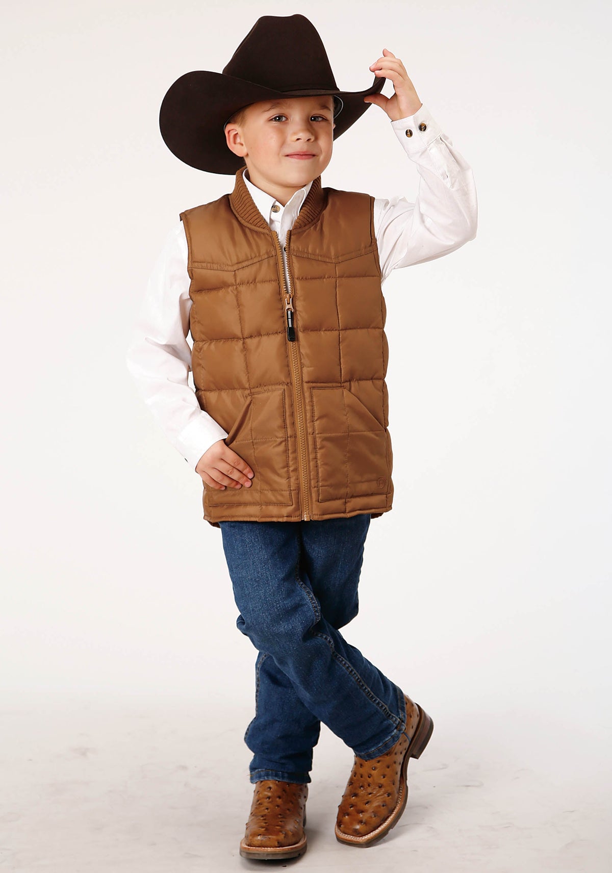 Roper Boys  Caramel Boy's Outerwear Poly Filled Western Vest