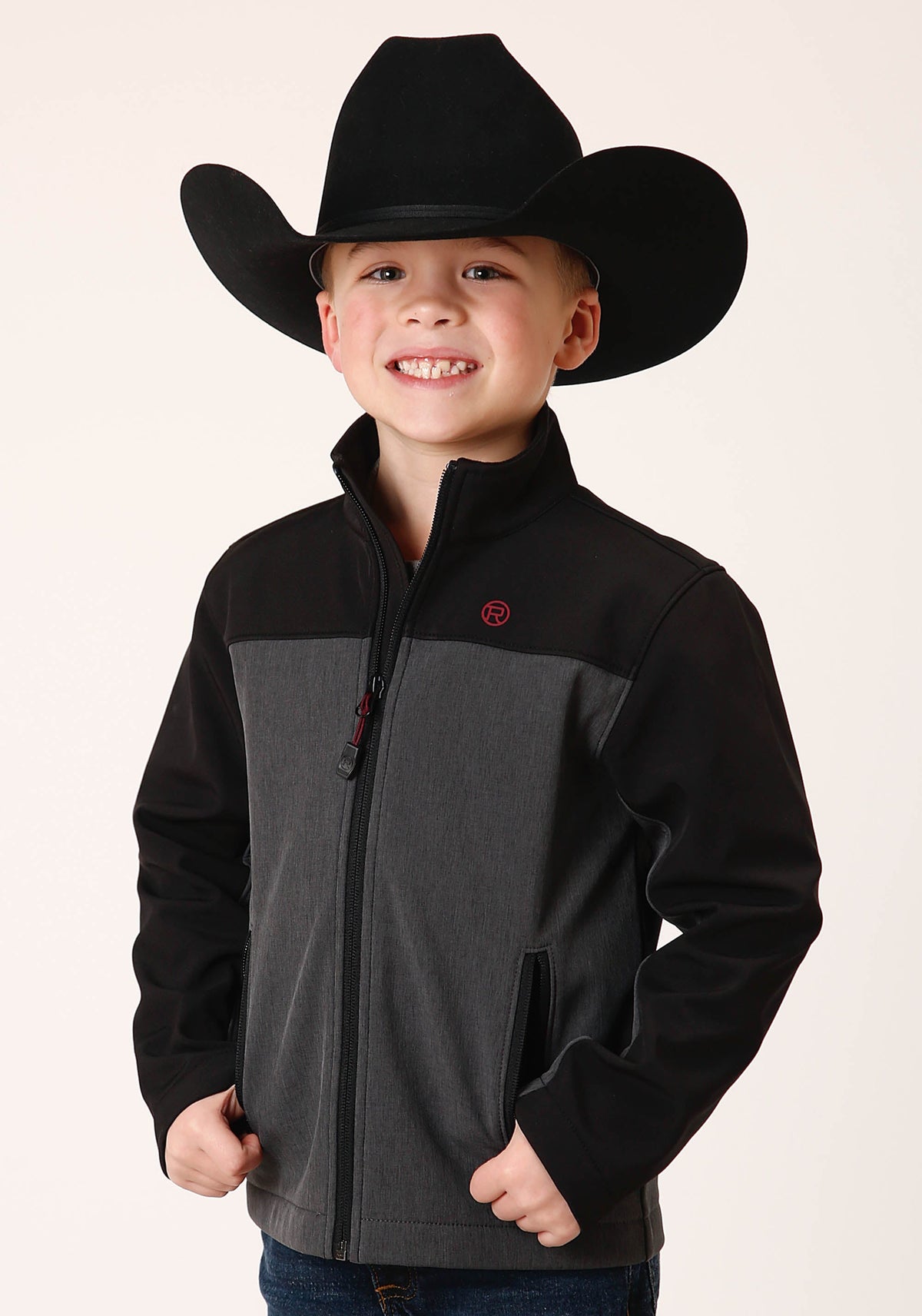 Roper Boys  Grey Black Combo Soft Shell Tech Jacket
