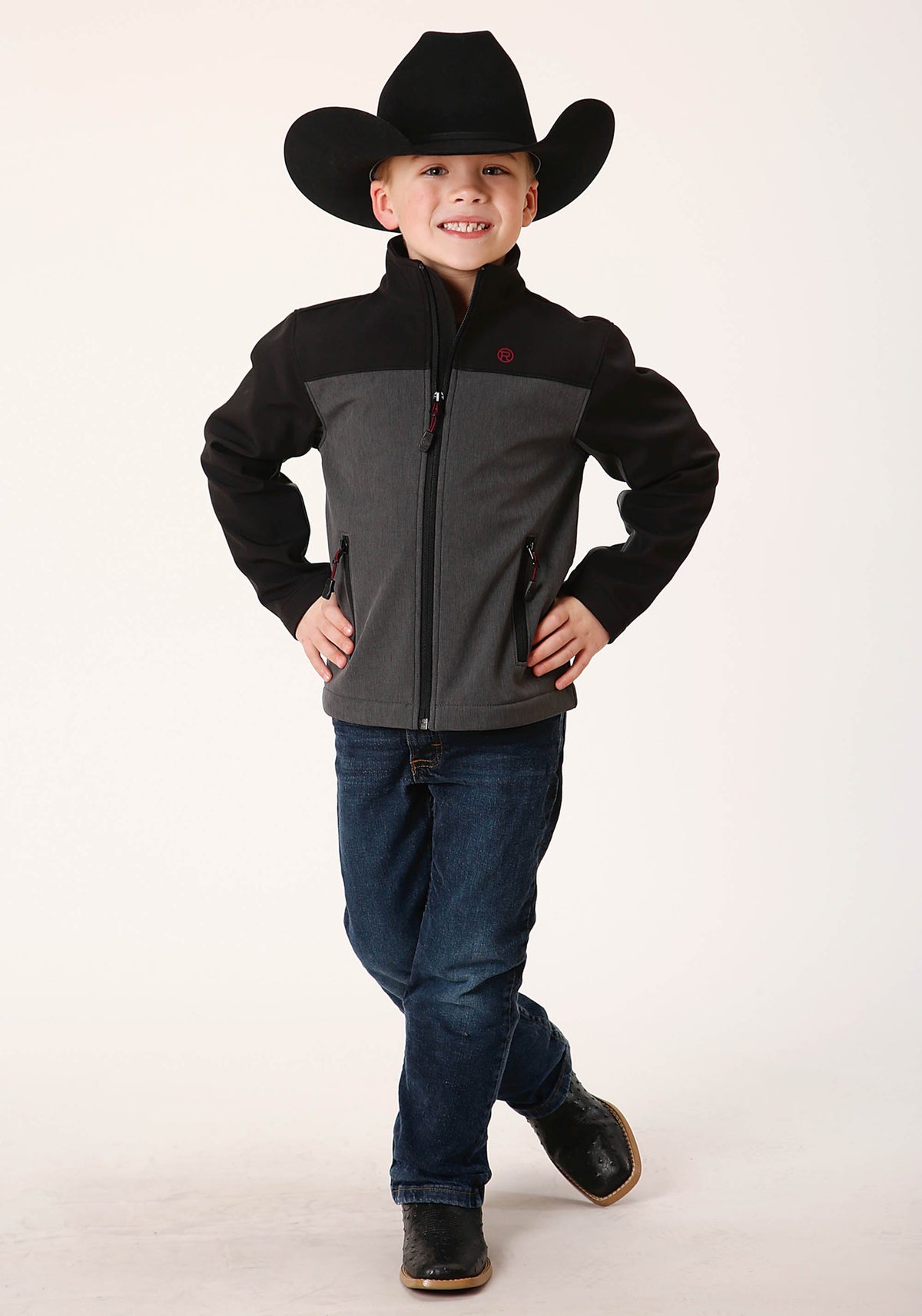 Roper Boys  Grey Black Combo Soft Shell Tech Jacket