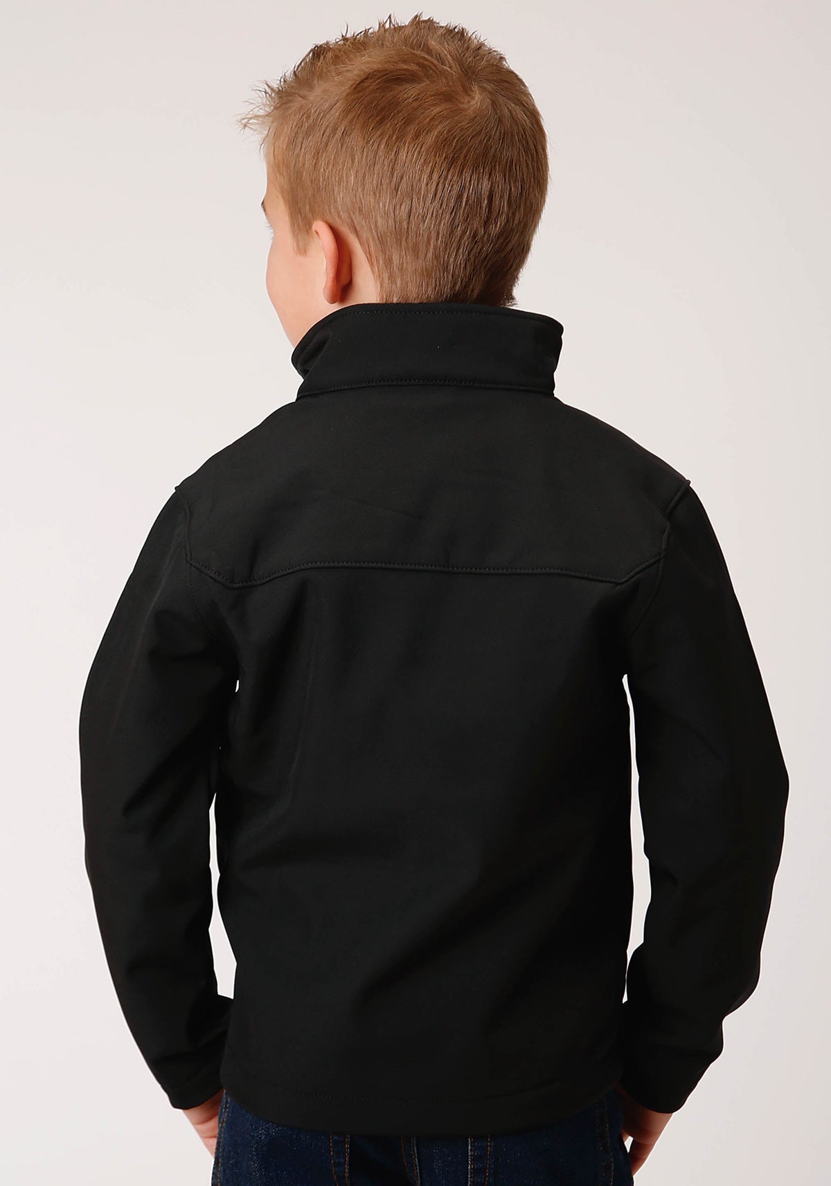 Roper Boys Black Softshell With Black Fleece Lining Zip Front Jacket
