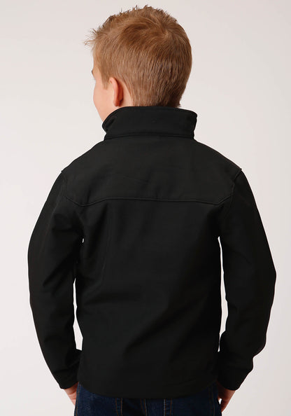 Roper Boys Black Softshell With Black Fleece Lining Zip Front Jacket