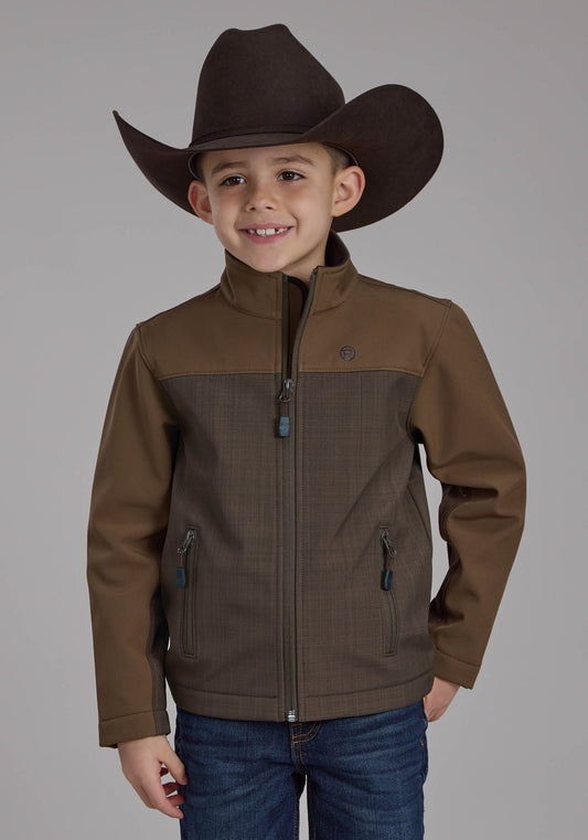 Roper Boys Brown Chocolate Pieced Softshell Zipper Jacket