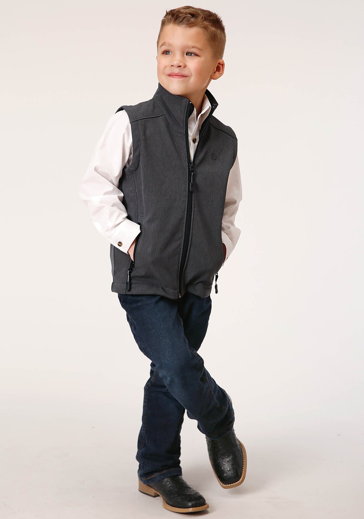 Roper Boys  Heather Grey Soft Shell Tech Vest