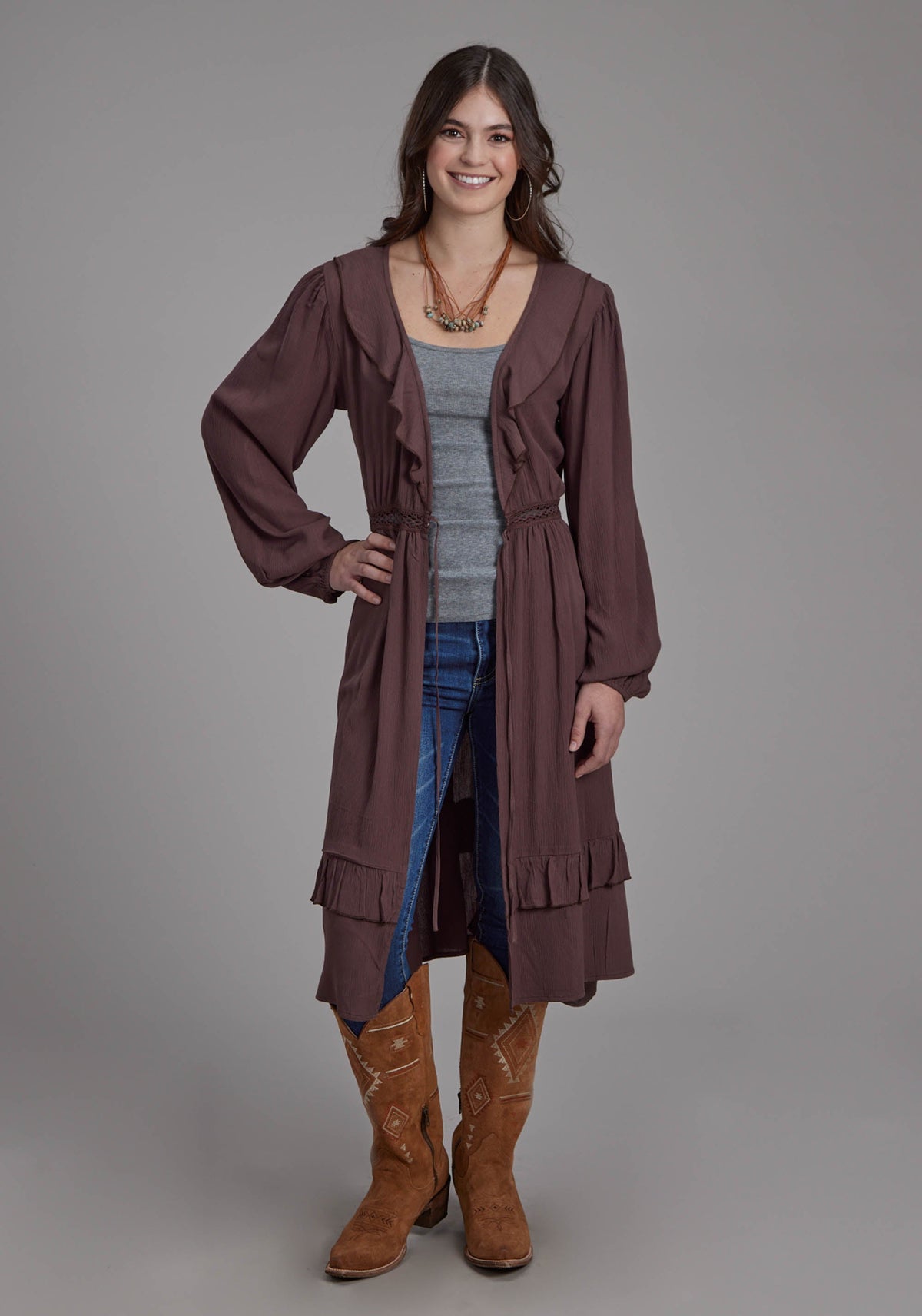 Roper Womens Rayon Crepe Long Cardigan Long Sleeve Pullover Western Shirt