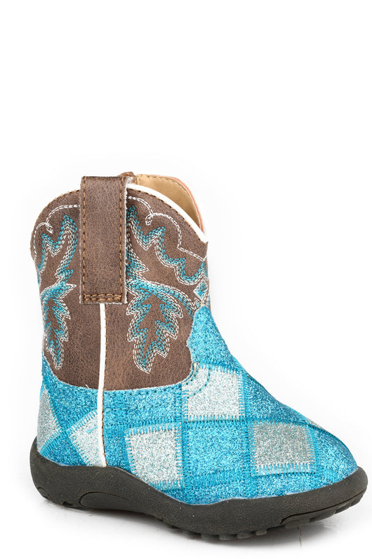 Roper Infants Girls Roper Vintage Tan Faux Leather Cowbabies Glitter Blocks Boots