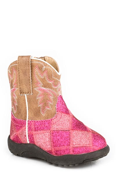 Roper Infants Girls Pink And Fuschia Patchwork Glitter Vamp