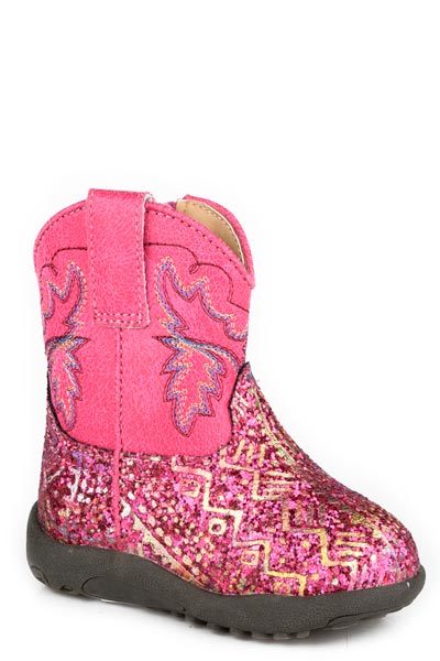 Roper Girls Roper Fuschia Aztec Glitter Vamp Cowbabies Glitter Aztec Boots