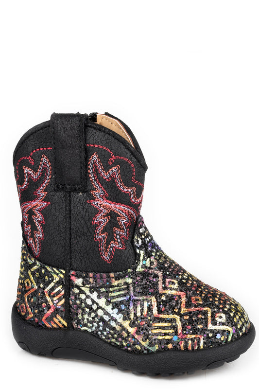 Roper Infants Girls Roper Black With Western Stitch Glitter Aztec Cowbabies