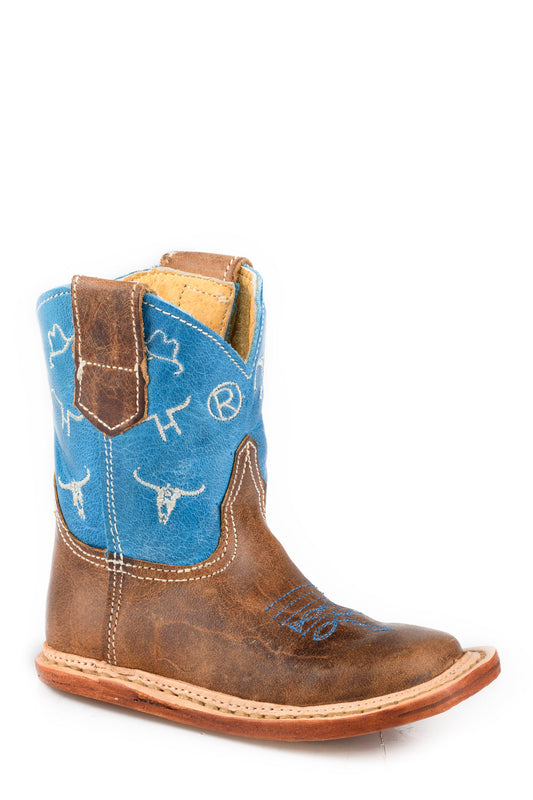 Roper Infants Boys Embossed Waxy Brown Leather Vamp