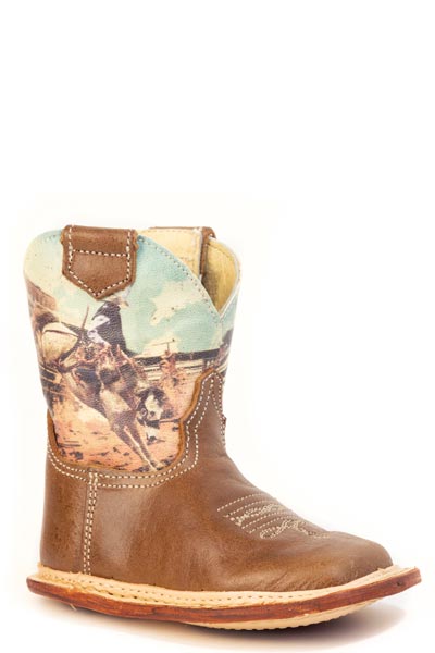 Roper Boys Roper Burnish Tan Leather Vamp Rodeo Bronc Boots