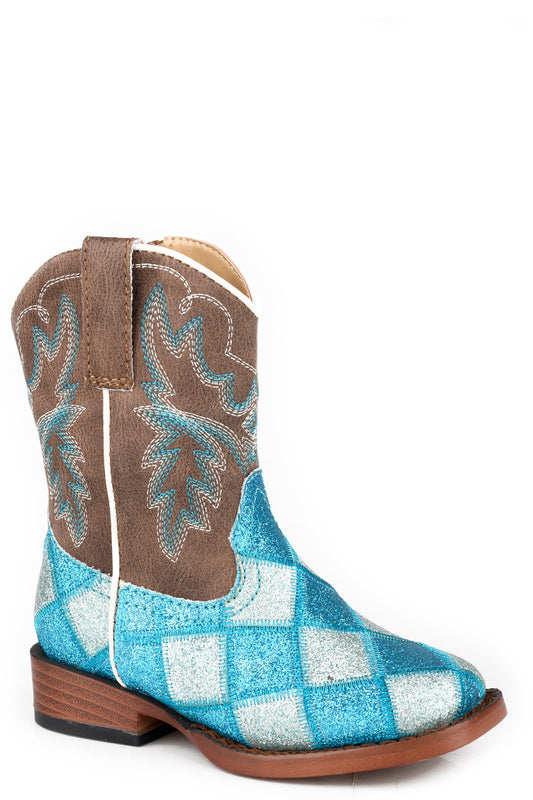 Roper Toddlers Girls Roper Vintage Tan Faux Leather Glitter Blocks Boots