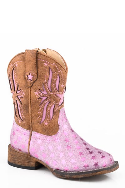 Roper Toddlers Girls Tan Shaft With Glitter Underlay
