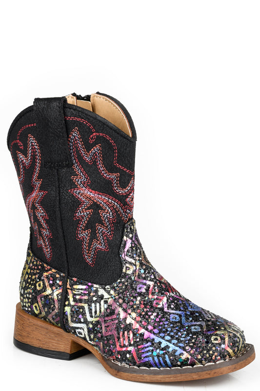 Roper Toddlers Girls Roper Black With Western Stitch Glitter Aztec Boots
