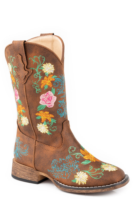 Roper Little Girls Cognac Faux Leather Square Toe