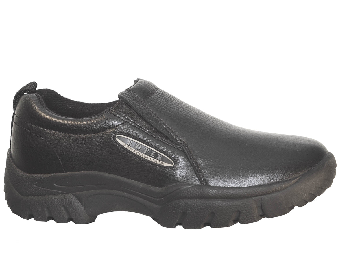 Roper Mens Performance Slip On Smooth Black Tumbled Leather