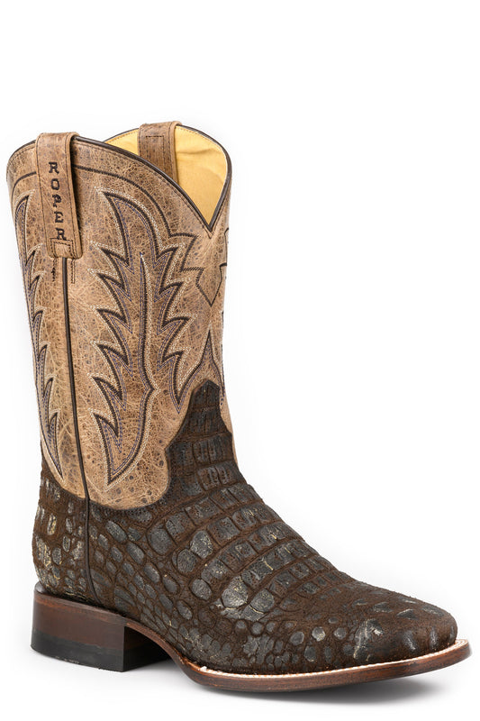Roper Mens Roper Burnish Brown Leather Big Old Croc Boots