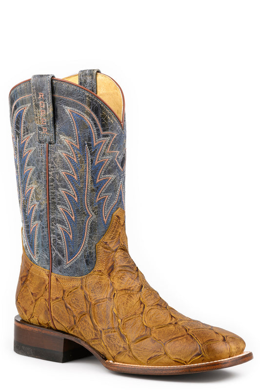 Roper Mens Roper Waxy Dark Blue Leather Big Old Fish Boots