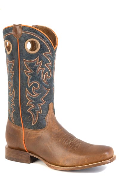Roper Mens Roper Burnish Brown Leather Vamp Cowboy Boots