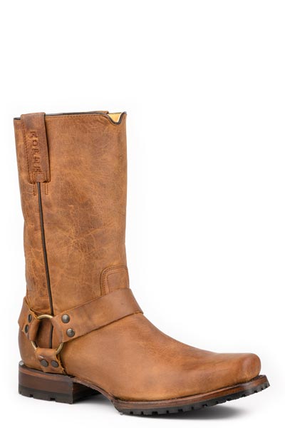 Roper Mens Roper Brown Leather Vamp  Shaft Biker Lug Boots